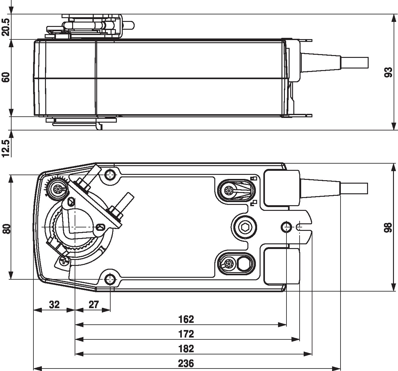 Габаритный чертёж Belimo SF24A-MF