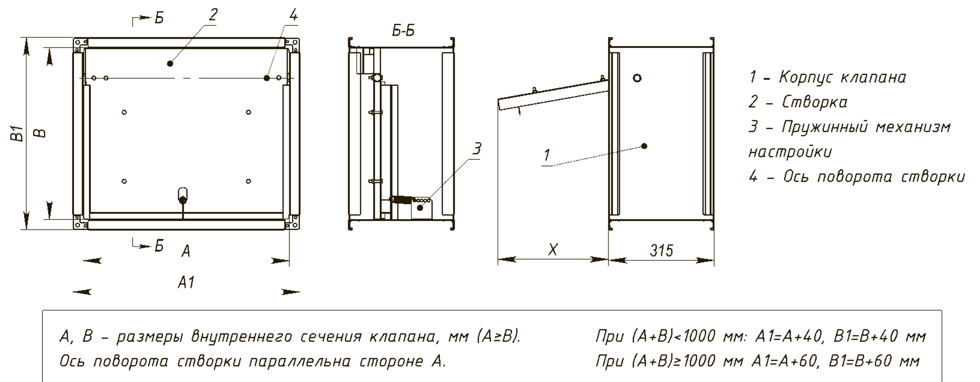 Схема конструкции клапана КПВ.01(02,03)-КИД канального типа — КПВ.01(02;03)-КИД